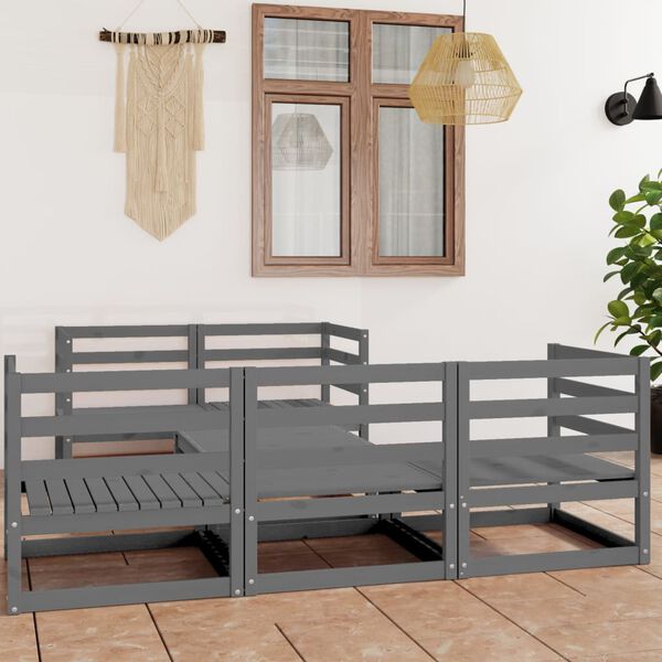 vidaXL 6 Piece Garden Lounge Set Grey Solid Wood Pine