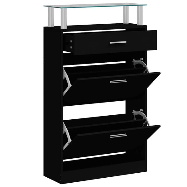 vidaXL Shoe Cabinet Black 63x24x104 cm Engineered Wood