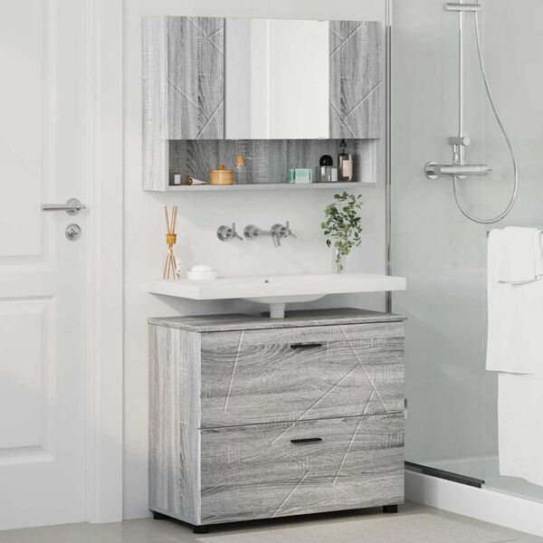 vidaXL Bathroom Furniture Set with Drawer with Shelf 2 pcs Grey Sonoma