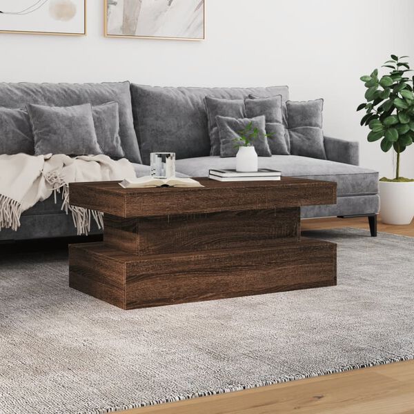 vidaXL Coffee Table with LED Lights Brown Oak 90x50x40 cm