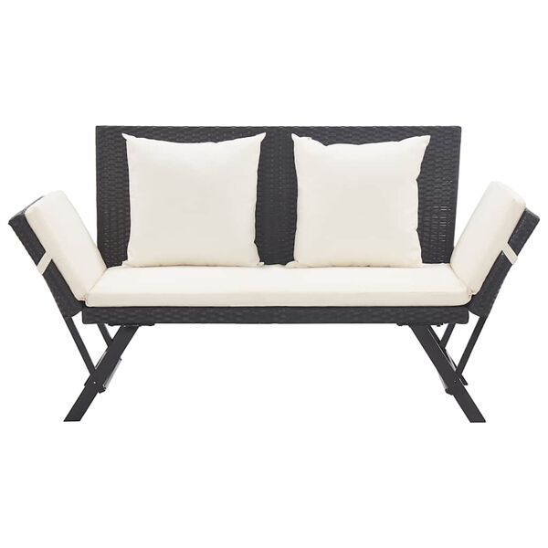 vidaXL Garden Bench with Cushions Black 176 cm Poly Rattan