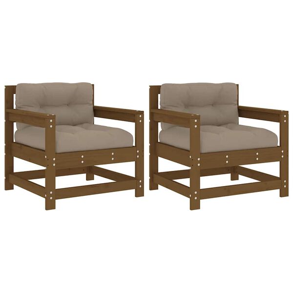 vidaXL Garden Chairs with Cushions 2 pcs Honey Brown Solid Wood Pine
