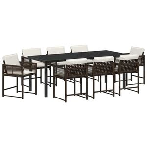 vidaXL Garden Dining Set 9 pcs Brown Poly Rattan