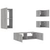vidaXL 4 Piece TV Wall Cabinets with LED Lights Grey Sonoma