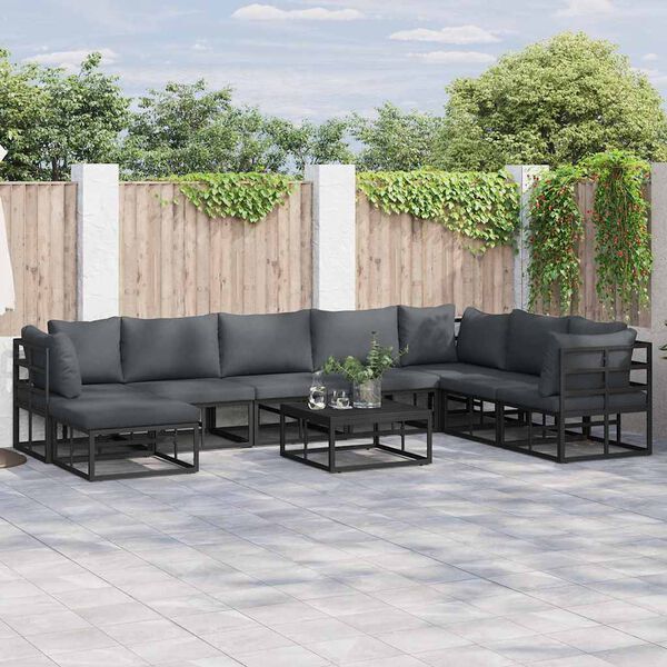 vidaXL Garden Sofa Set with Cushion Black Aluminium