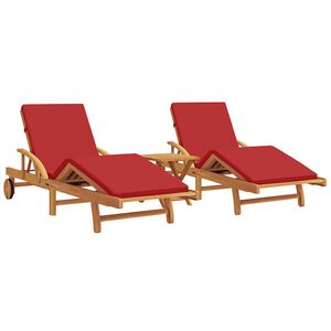 vidaXL Sun Lounger 3 pcs Solid Acacia Wood Red