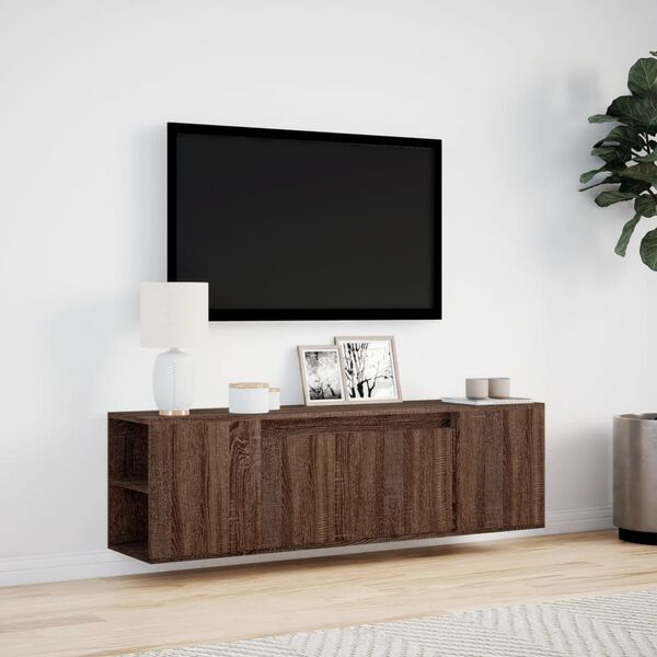 vidaXL TV Wall Cabinet with LED Lights Brown Oak 135x31x39.5 cm