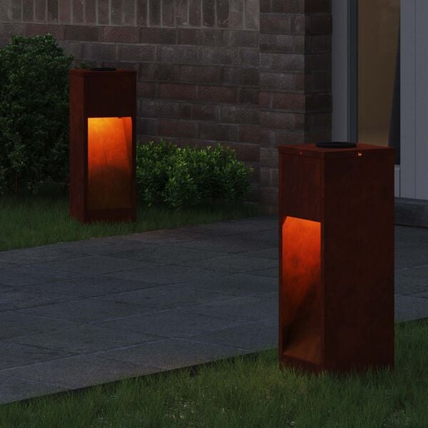 vidaXL Solar Led Pathway Light 2 pcs Bronze Weathering Steel