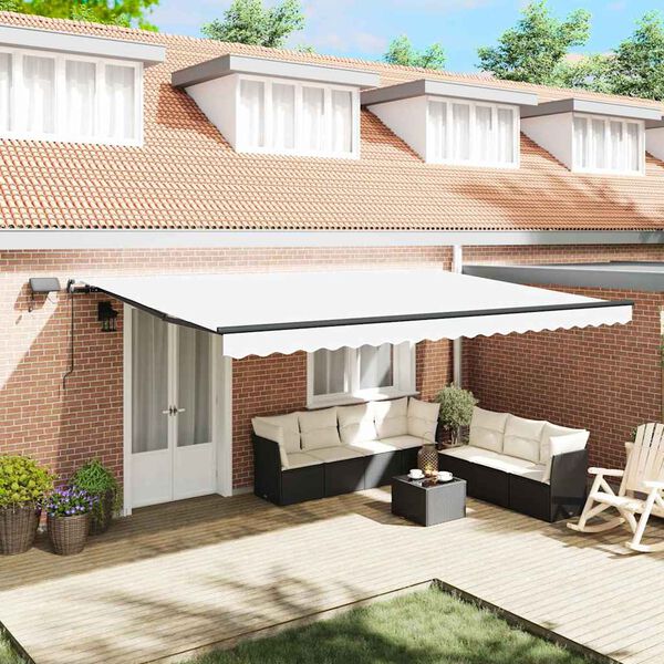 vidaXL Retractable Awning Manual White 500 x 350 cm Fabric