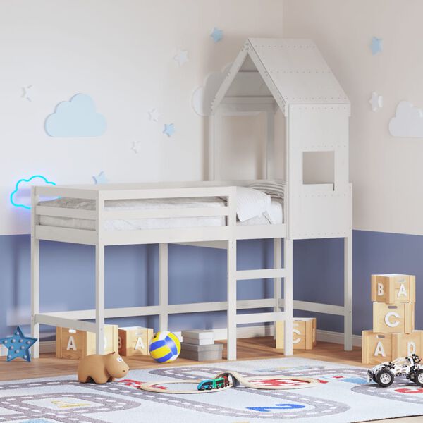 vidaXL Loft Bed with Ladder and Roof without Mattress White 90x190 cm Single