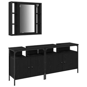 vidaXL Bathroom Vanity Units with Shelf 3 pcs Black Engineered wood