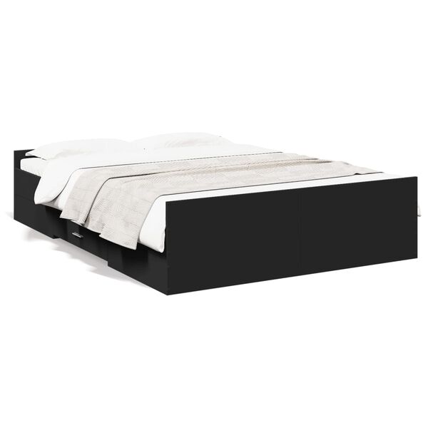 vidaXL Bed Frame with Drawers without Mattress Black 120x190 cm Small Double