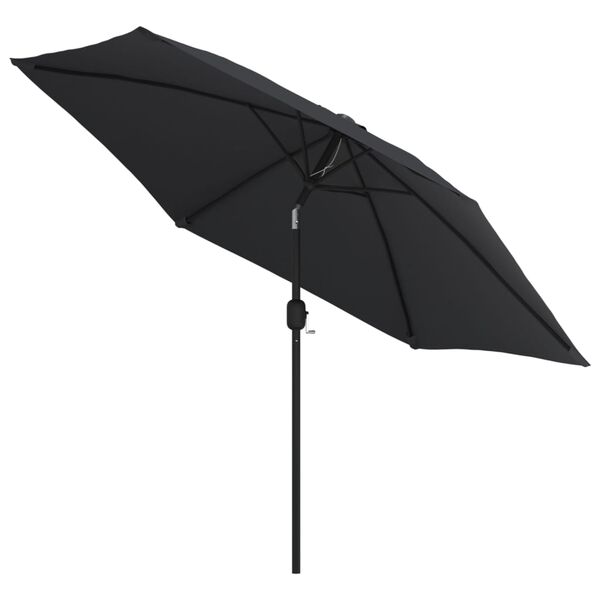 vidaXL Garden Parasol with LED Lights and Steel Pole 300 cm Black