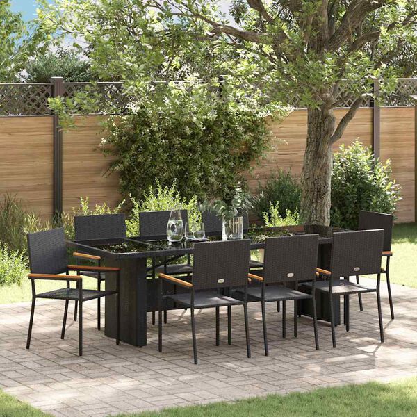 vidaXL Garden Dining Set 9 pcs Black Poly Rattan