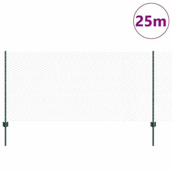 vidaXL Fence with Post Green 1 x 25 m Steel