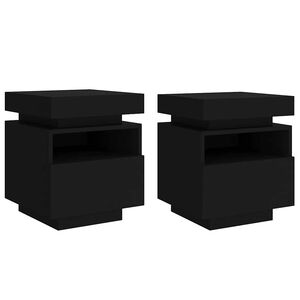 vidaXL Bedside Cabinets with LED Lights 2 pcs Black 40x39x48.5 cm