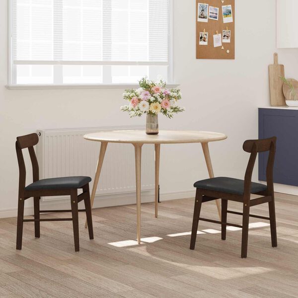 vidaXL Dining Chair 2 pcs Dark Brown and Black Solid Rubber Wood