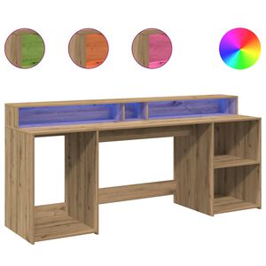 vidaXL Desk with LED Lights Artisian Oak 200x55x91 cm Engineered Wood