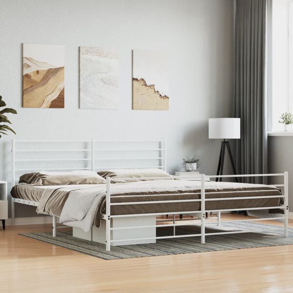 vidaXL Metal Bed Frame without Mattress with Footboard White 200x200cm
