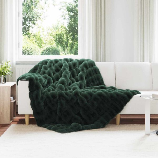 vidaXL Faux Rabbit Fur Blanket Olite Dark Green 150 x 220 cm Polyester