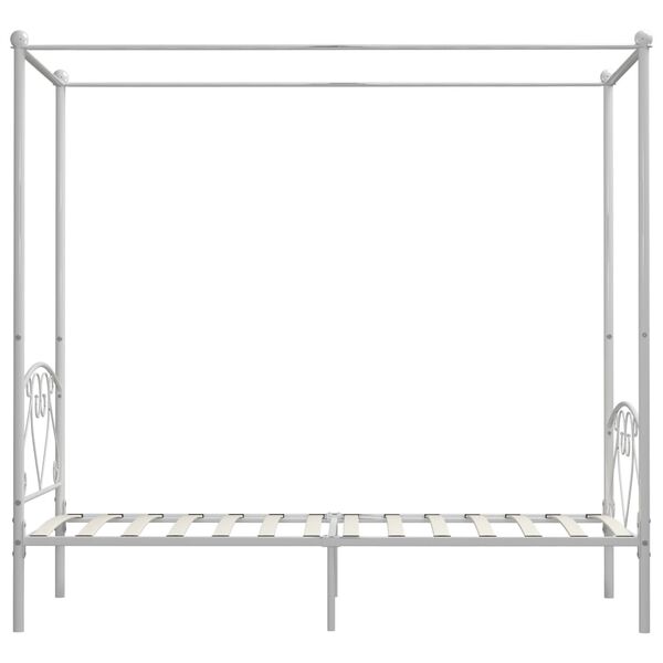 vidaXL Canopy Bed Frame without Mattress White Metal 90x200 cm