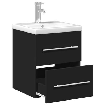 vidaXL Bathroom Sink Cabinet with Built-in Basin Black