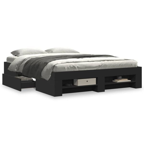 vidaXL Bed Frame without Mattress Black 150x200 cm King Size Engineered Wood