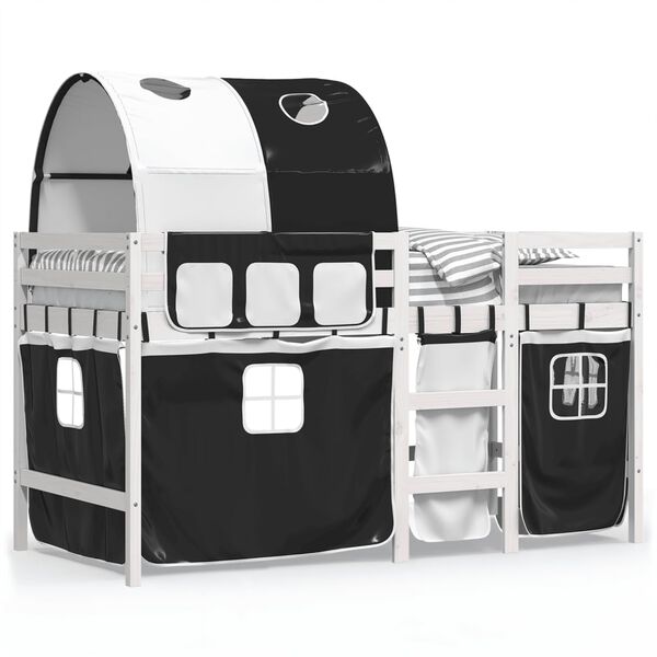 vidaXL Kids' Loft Bed with Tunnel without Mattress White&Black 90x200 cm