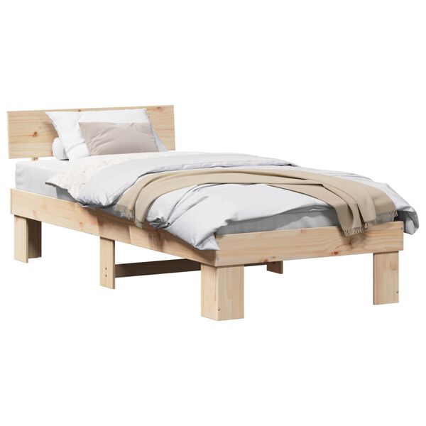 vidaXL Bed Frame with Headboard Natural 90 x 190 cm Solid Pine Wood