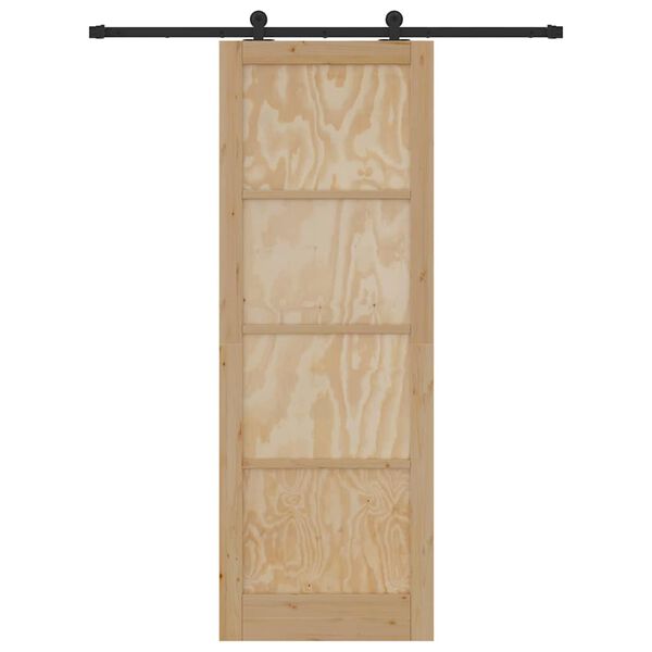 vidaXL Sliding Door Natural and Black 83 x 232 cm Solid Pine Wood