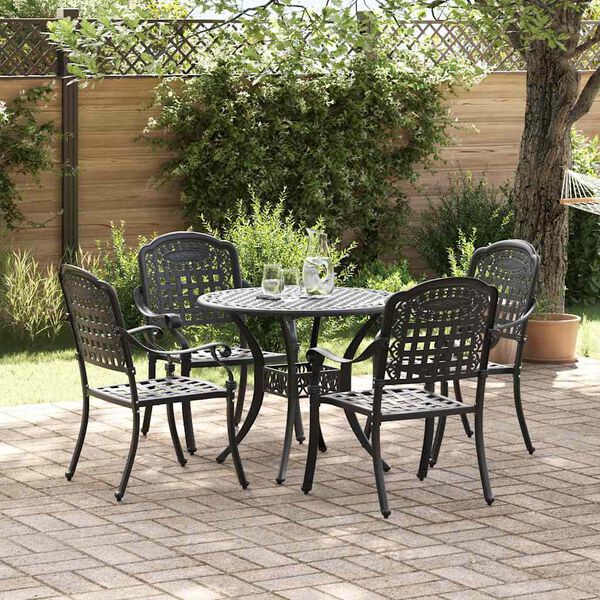 vidaXL Garden Dining Set 5 pcs Black 90 x 90 x 75 cm Cast Aluminium
