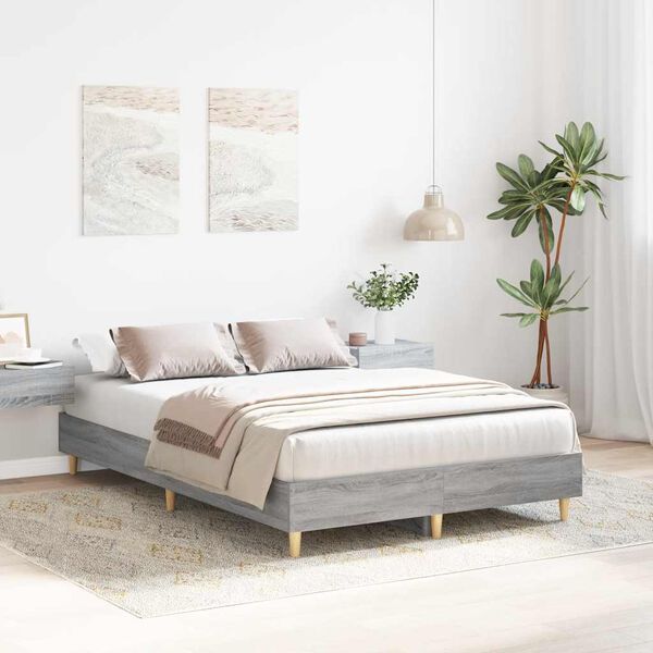 vidaXL Bed Frame No Mattress Grey Sonoma 140x190 cm Engineered Wood