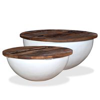 vidaXL Coffee Table Set 2 Pieces Solid Reclaimed Wood White Bowl Shape