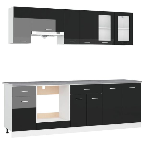 vidaXL 8 Piece Kitchen Cabinet Set with Worktop High Gloss Black