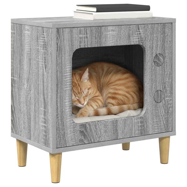 vidaXL Cat House Grey Sonoma 51 x 30 x 52 cm Engineered Wood