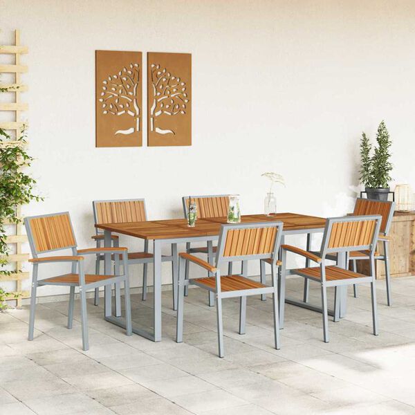 vidaXL Garden Dining Set 7 pcs Grey Solid Acacia Wood