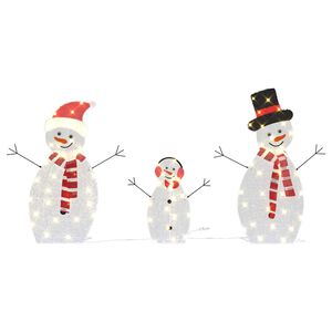 vidaXL Lighted Snowman Family 3 pcs Warm White Polyester