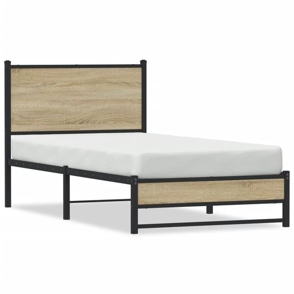 vidaXL Metal Bed Frame without Mattress Sonoma Oak 90x200 cm