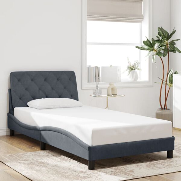 vidaXL Bed Frame with LED without Mattress Dark Grey 100x203 cm Velvet