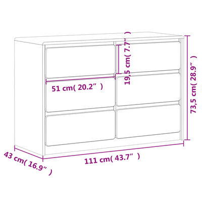 vidaXL Drawer Cabinet SAUDA Oak 111x43x73.5 cm Solid Wood Pine
