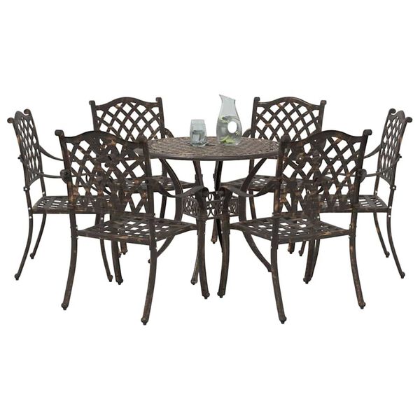 vidaXL Garden Dining Set 7 pcs Bronze 90 x 90 x 75 cm Cast Aluminium