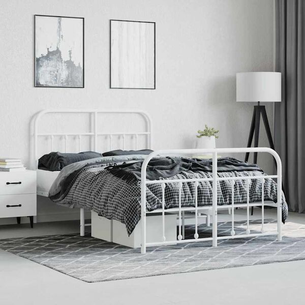 vidaXL Metal Bed Frame without Mattress with Footboard White 120x190cm