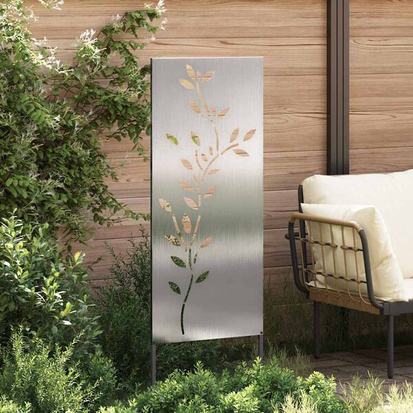 vidaXL Garden Privacy Screen Floral Silver 50 x 140 cm Stainless steel