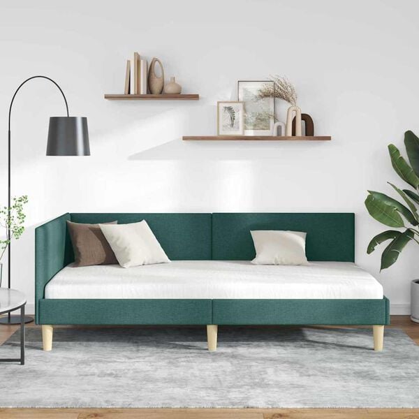 vidaXL Corner Bed Frame Dark Green 90 cm x 190 cm Velvet