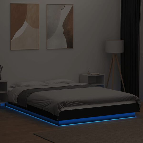 vidaXL Bed Frame with LED Lights without Mattress Black 135x190cm