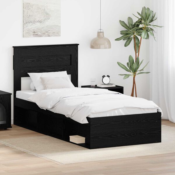 vidaXL Bed Frame with Mattress Black 90 x 200 cm Solid Pine Wood