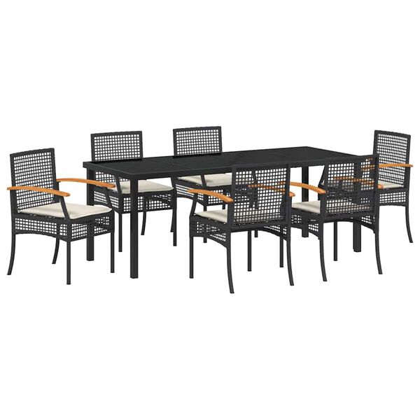 vidaXL Garden Dining Set 7 pcs Black Poly Rattan