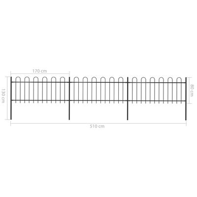 vidaXL Garden Fence with Hoop Top Steel 5.1x0.8 m Black