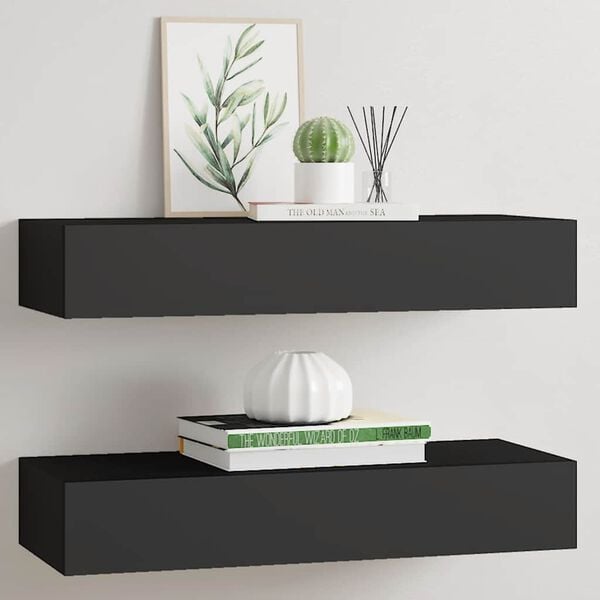 vidaXL Wall-mounted Drawer Shelves 2 pcs Black 60x23.5x10cm MDF