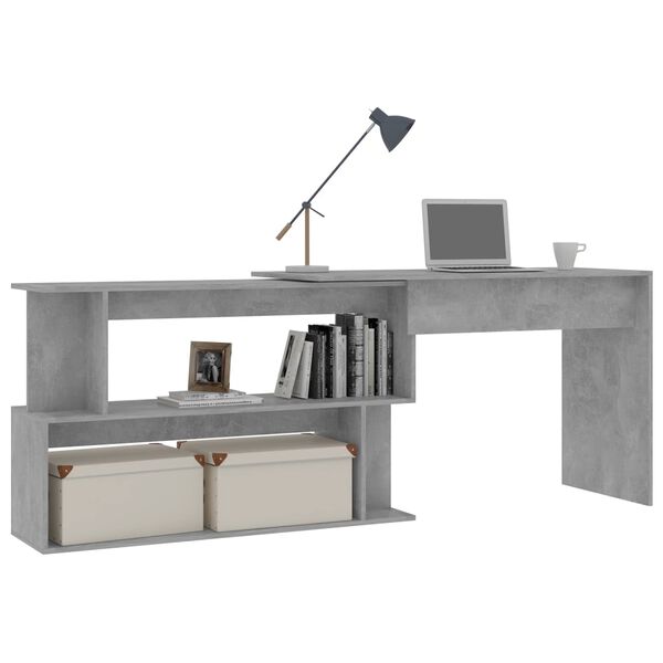 vidaXL Corner Desk Concrete Grey 200x50x76 cm Engineered Wood